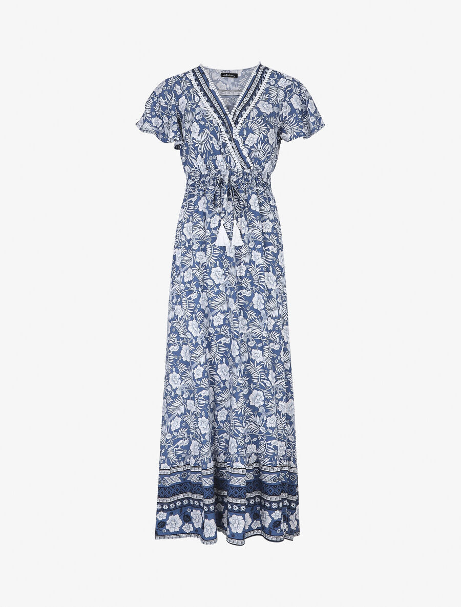 Robe imprimé fleuri à manches volantées - Bleu - 5