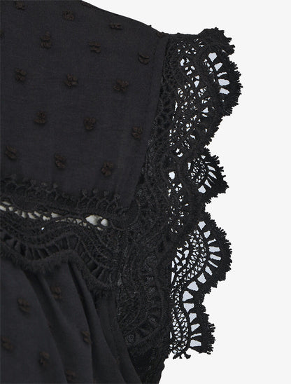 Blouse unie sans manches texturée - Noir - 3