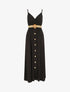 Robe longue unie à bretelles et boutons - Noir - 1