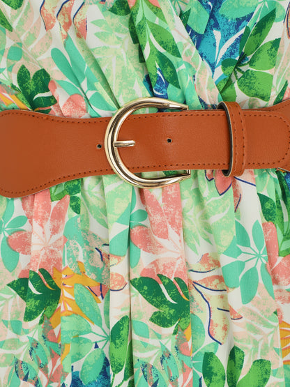 Robe longue imprimé feuilles sauvages à bretelles - Vert - 3