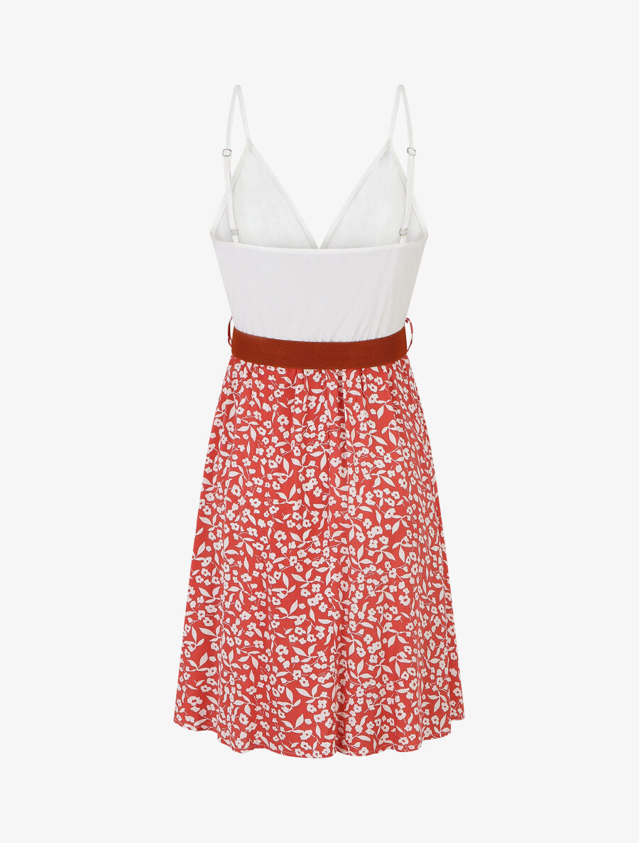 Robe mi-longue fleurie à fines bretelles - Rose - 2