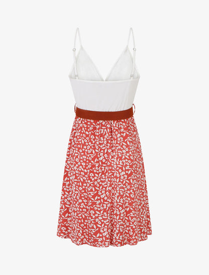 Robe mi-longue fleurie à fines bretelles - Rose - 2