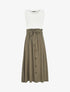Robe longue évasée sans manches bicolore - Kaki - 1