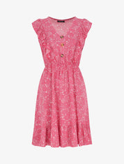 Robe mi-longue volantées imprimé cachemire - Rose - 1