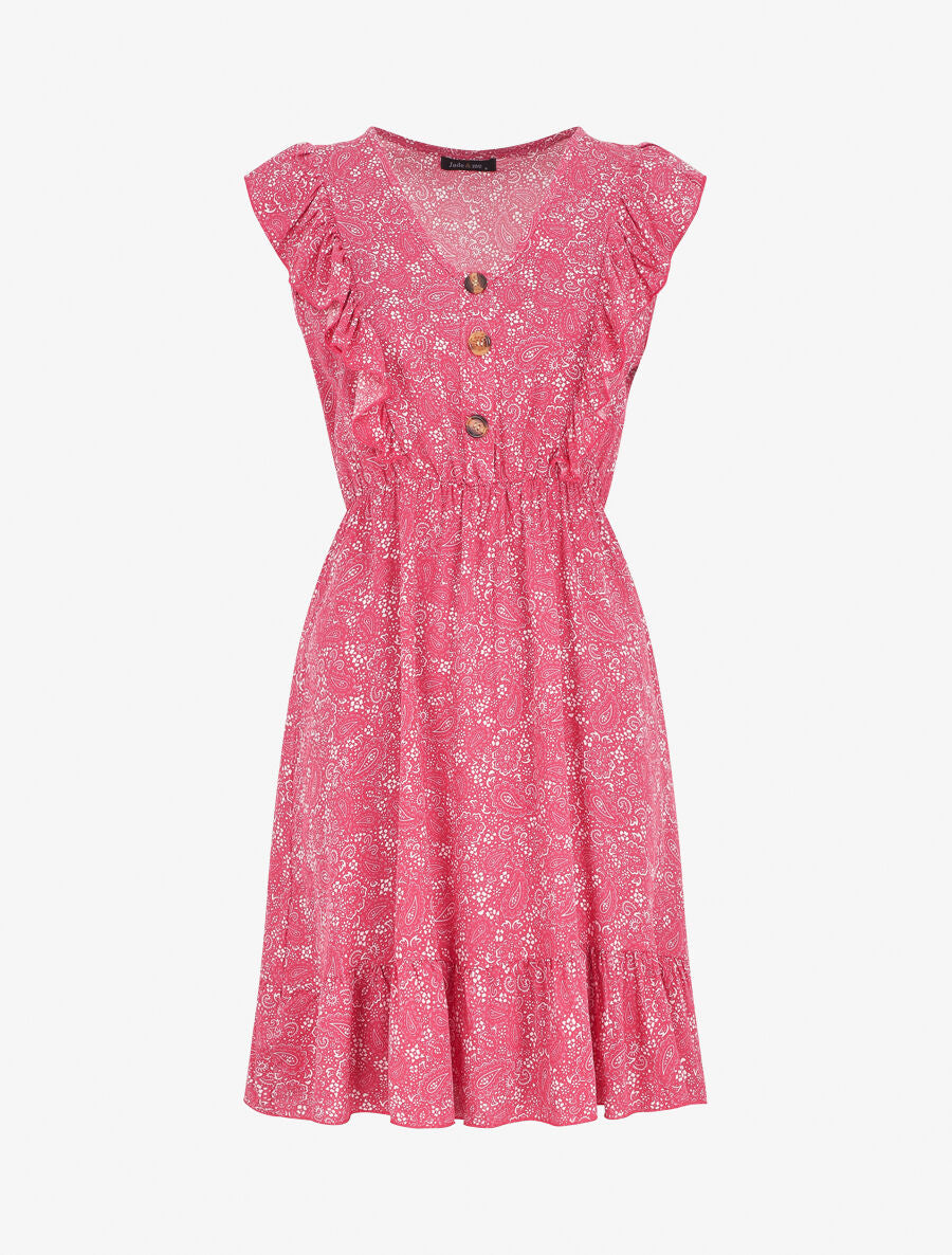 Robe mi-longue volantées imprimé cachemire - Rose - 1