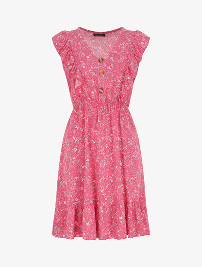 Robe mi-longue volantées imprimé cachemire - Rose - 1