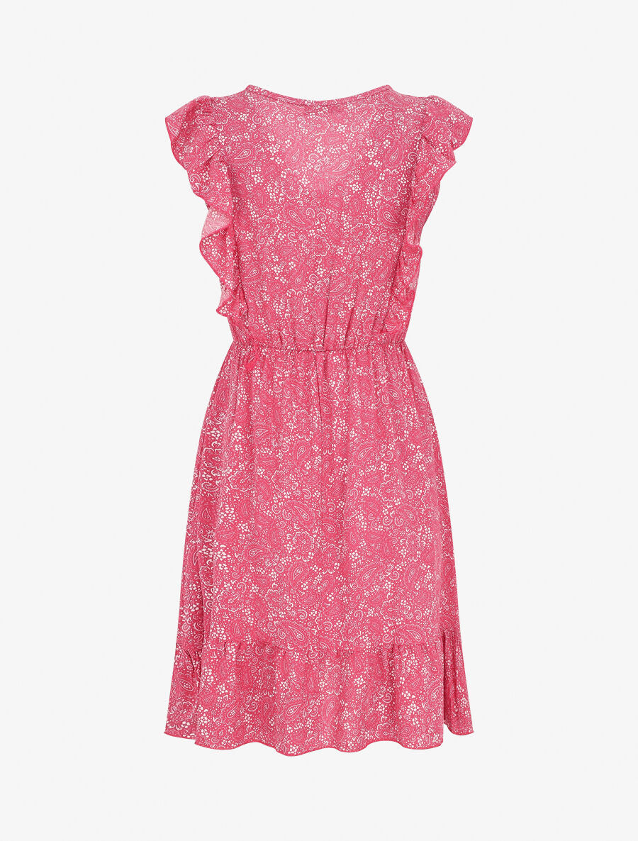 Robe mi-longue volantées imprimé cachemire - Rose - 2