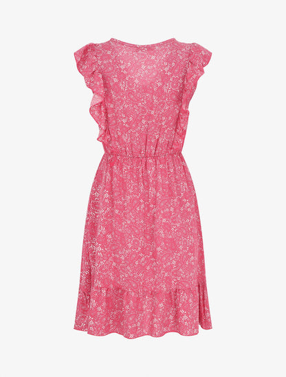 Robe mi-longue volantées imprimé cachemire - Rose - 2