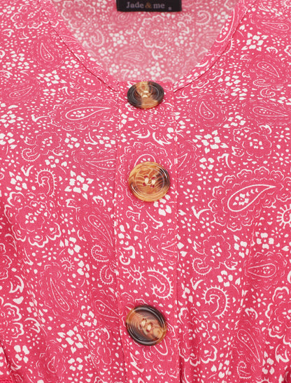 Robe mi-longue volantées imprimé cachemire - Rose - 3