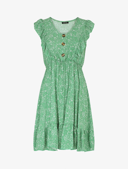 Robe mi-longue volantées imprimé cachemire - Vert - 1