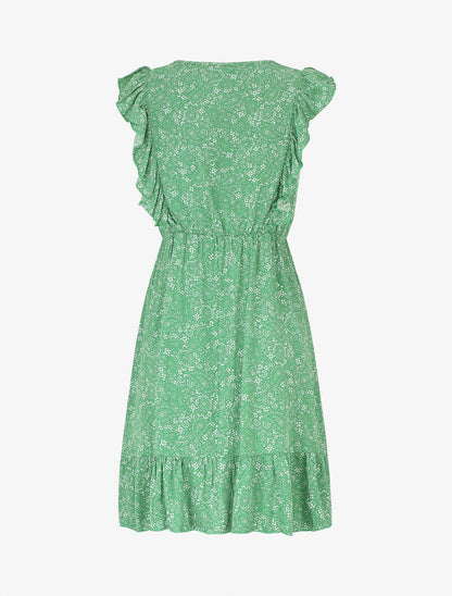 Robe mi-longue volantées imprimé cachemire - Vert - 2