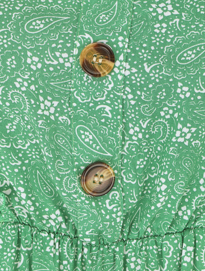 Robe mi-longue volantées imprimé cachemire - Vert - 3