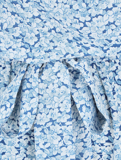 Combishort fleuri fluide à mancherons volantés - Bleu - 3