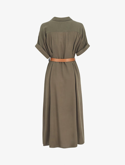 Robe chemise longue ceinturée - Kaki - 2