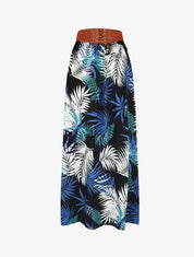 Jupe longue évasée imprimé tropical - Noir - 5