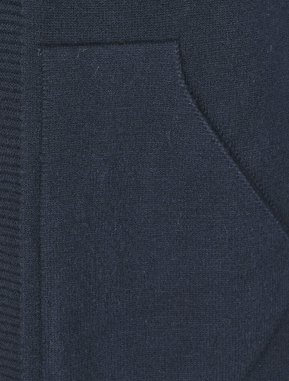Gilet mi-long à capuche et boutons décoratifs - Marine - 3