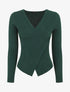 Pull côtelé moulant col cache-coeur - Vert foncé - 6