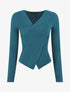 Pull côtelé moulant col cache-coeur - Bleu canard - 1