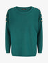 Pull fin à col rond et boutons décoratifs - Vert sapin - 1