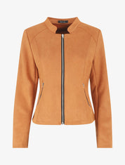 Veste droite en suédine poches zippées - Camel - 1