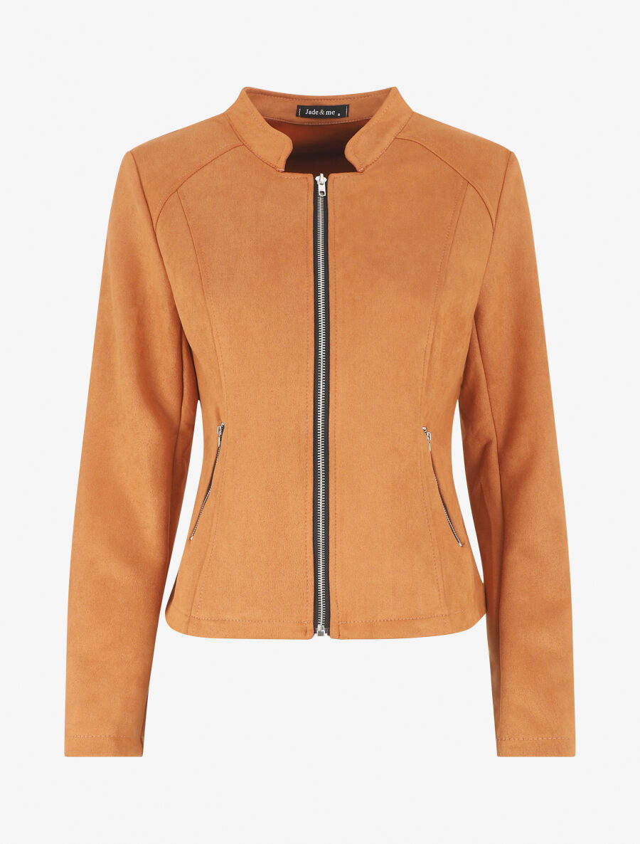 Veste droite en suédine poches zippées - Camel - 1