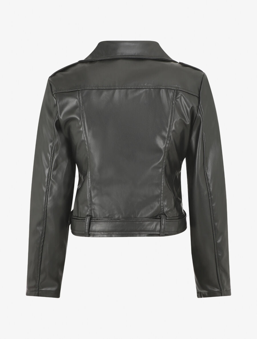 Veste droite en simili style perfecto - Noir - 2