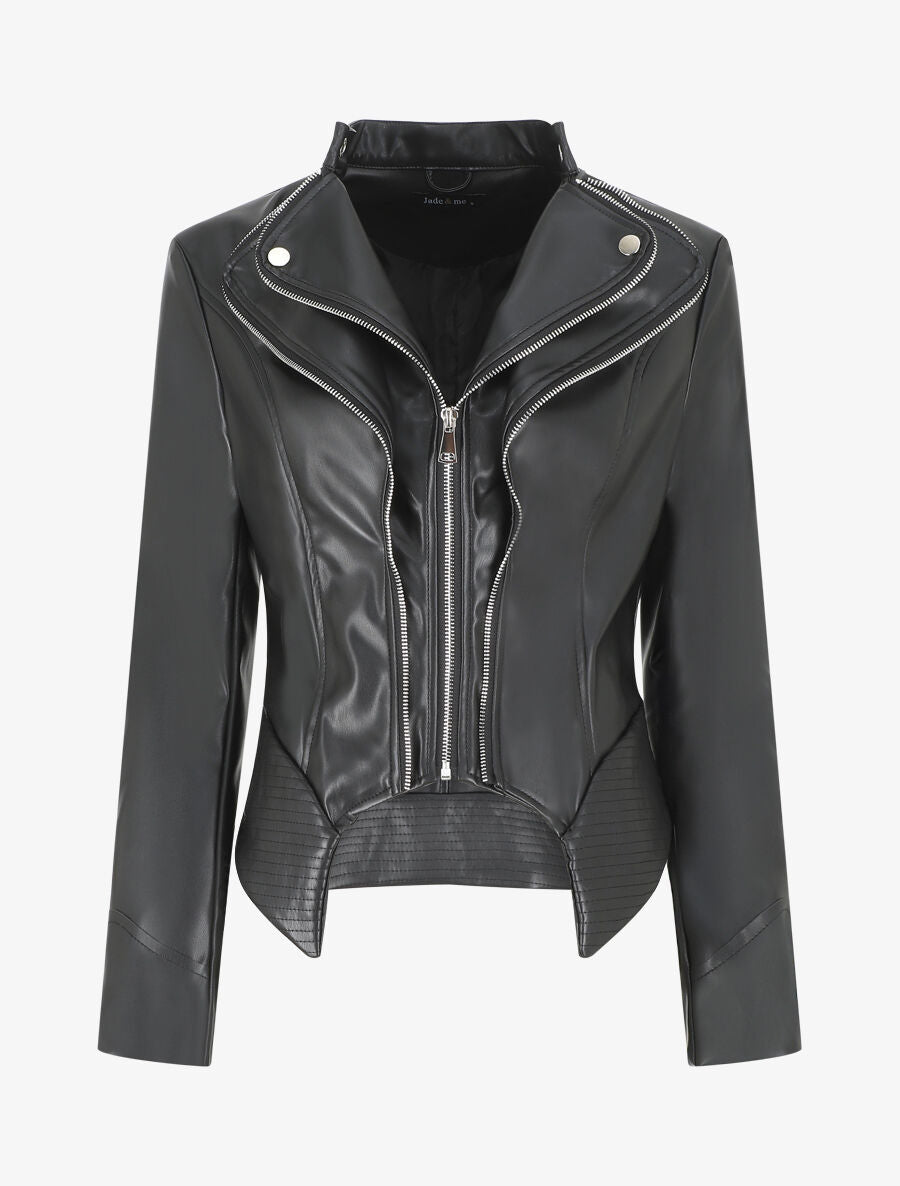 Veste style perfecto en simili col fantaisie - Noir - 1