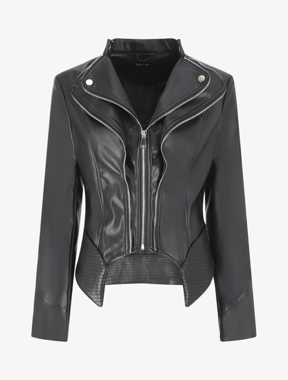Veste style perfecto en simili col fantaisie - Noir - 1