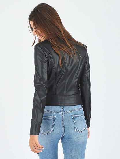 Veste style perfecto en simili col fantaisie - Noir - 6