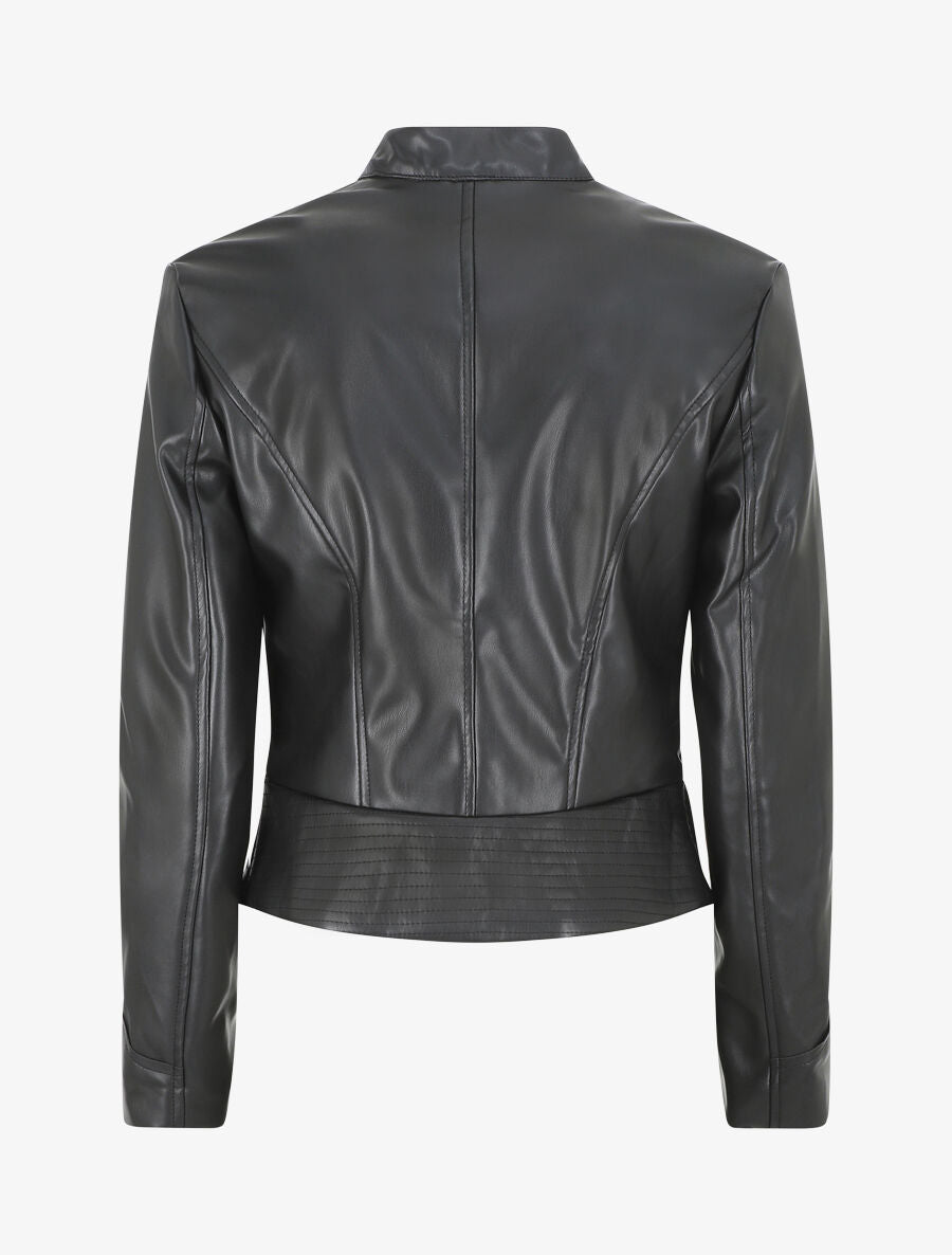 Veste style perfecto en simili col fantaisie - Noir - 2