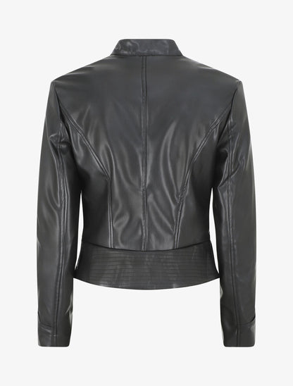 Veste style perfecto en simili col fantaisie - Noir - 2