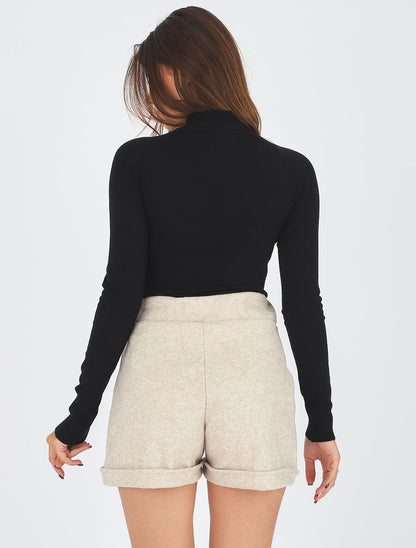 Pull fin uni et boutons décoratifs - Noir - 5