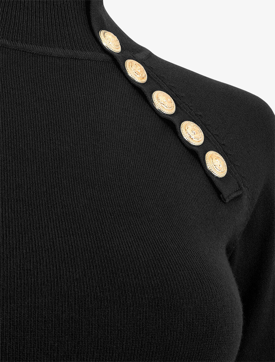 Pull fin uni et boutons décoratifs - Noir - 3