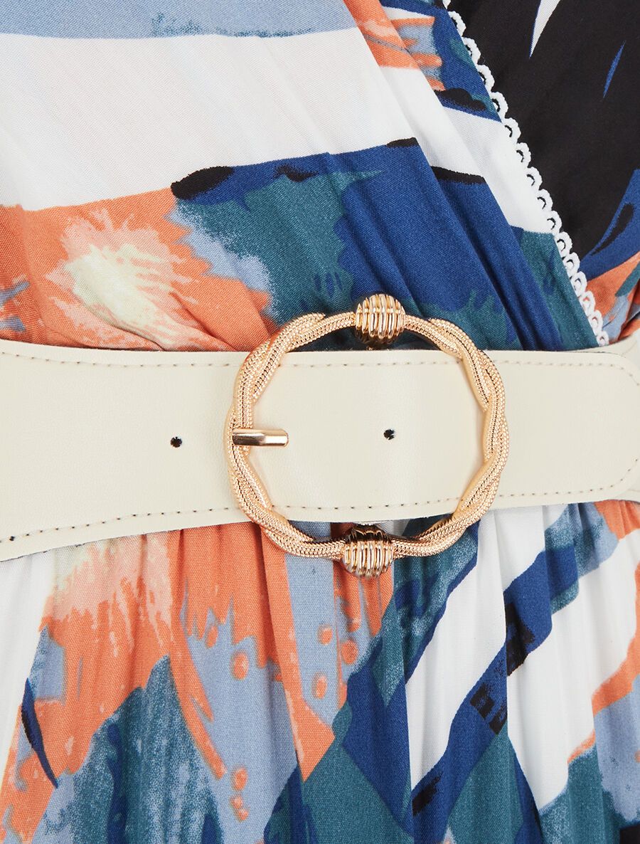 Robe imprimé abstrait à nœuds aux épaules - Corail - 3