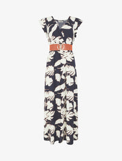 Robe fleurie à manches courtes volantées - Marine - 1