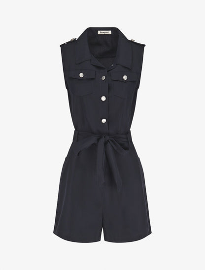 Combishort droite uni sans manches - Marine - 4