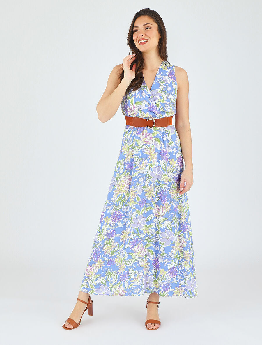 Robe empire imprimé fleuri - Bleu - 4