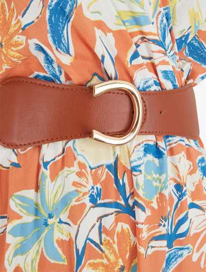 Robe empire imprimé fleuri - Orange - 3