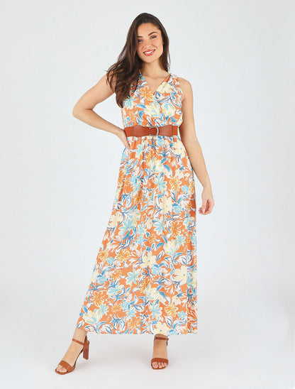 Robe empire imprimé fleuri - Orange - 4