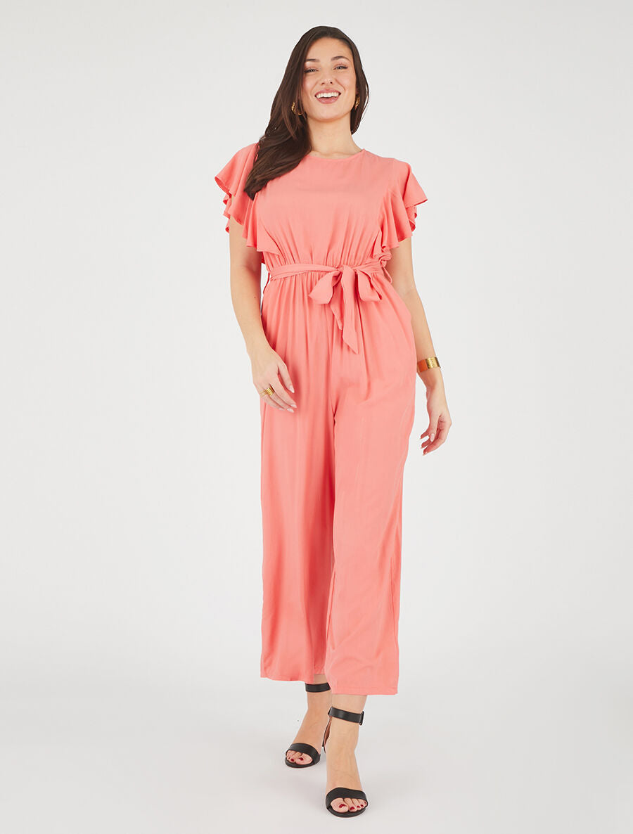 Combinaison fluide à manches volantées - Corail - 4