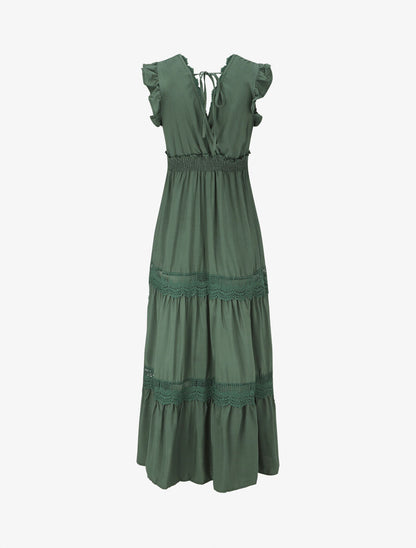 Robe longue unie ajourée - Vert sapin - 2