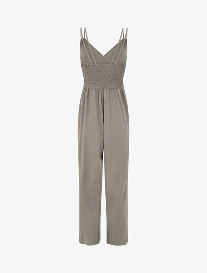 Combinaison fluide unie à boutons décoratifs - Kaki - 2