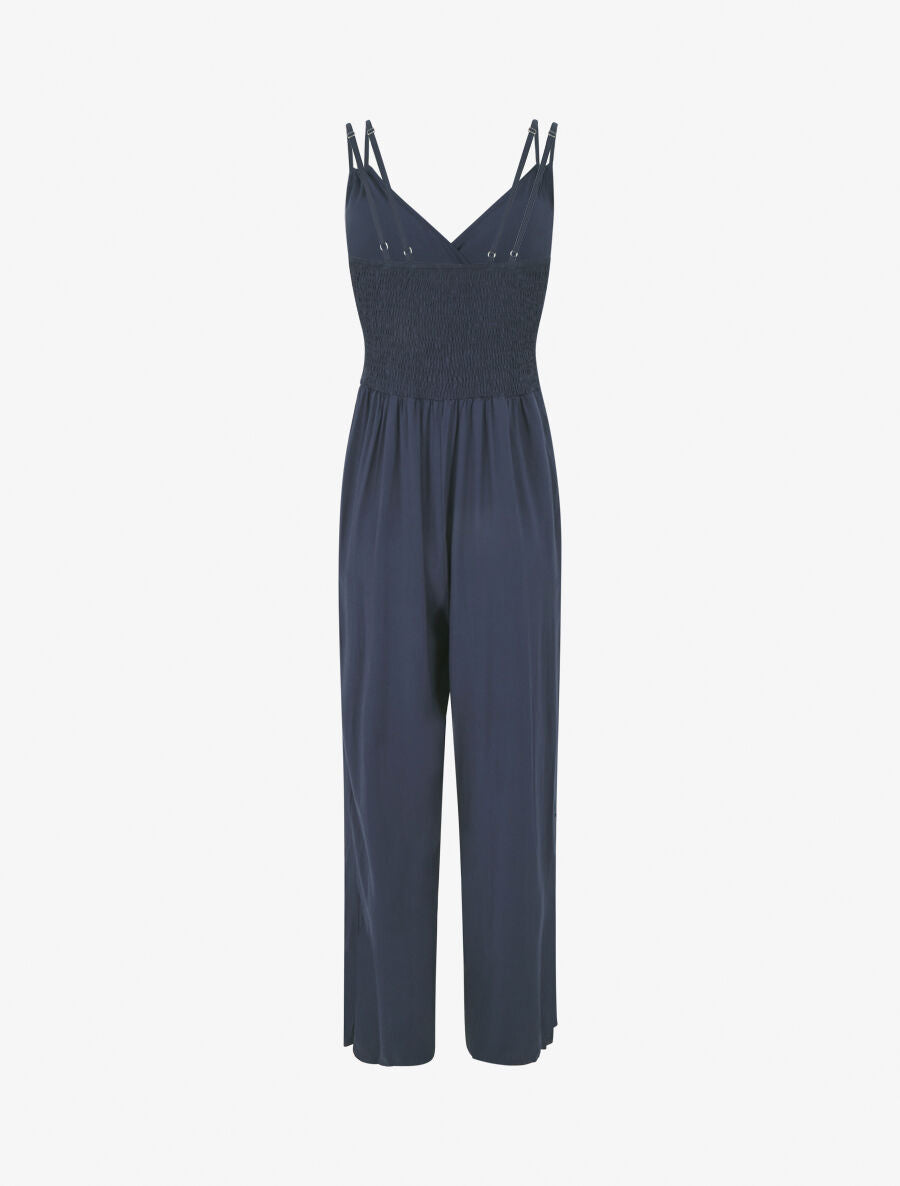 Combinaison fluide unie à boutons décoratifs - Marine - 2