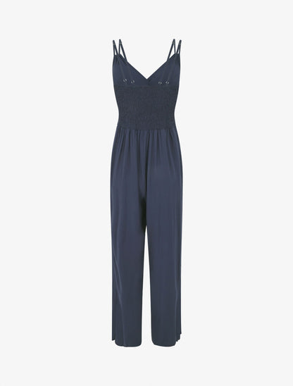 Combinaison fluide unie à boutons décoratifs - Marine - 2