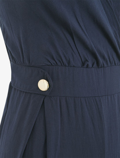 Combinaison fluide unie à boutons décoratifs - Marine - 3
