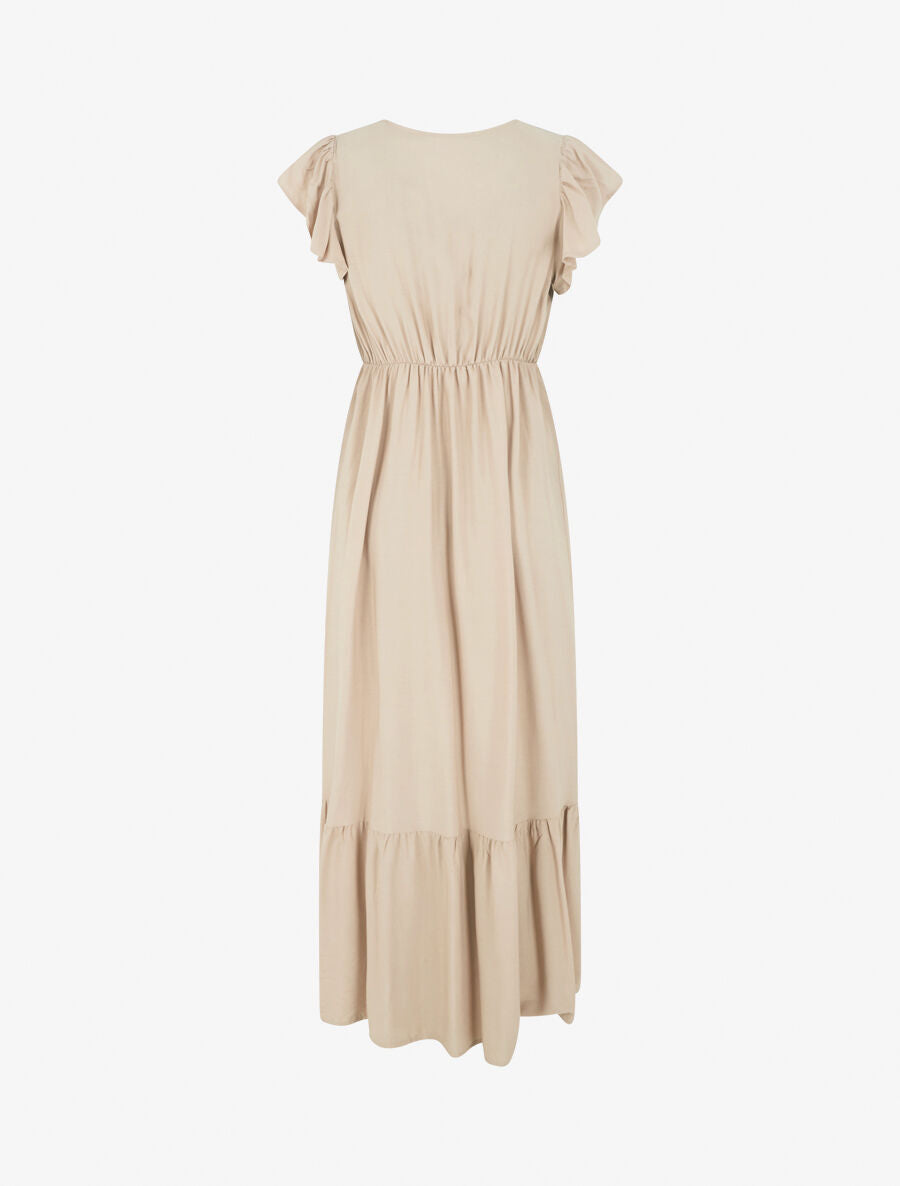 Robe longue évasée unie - Beige - 2