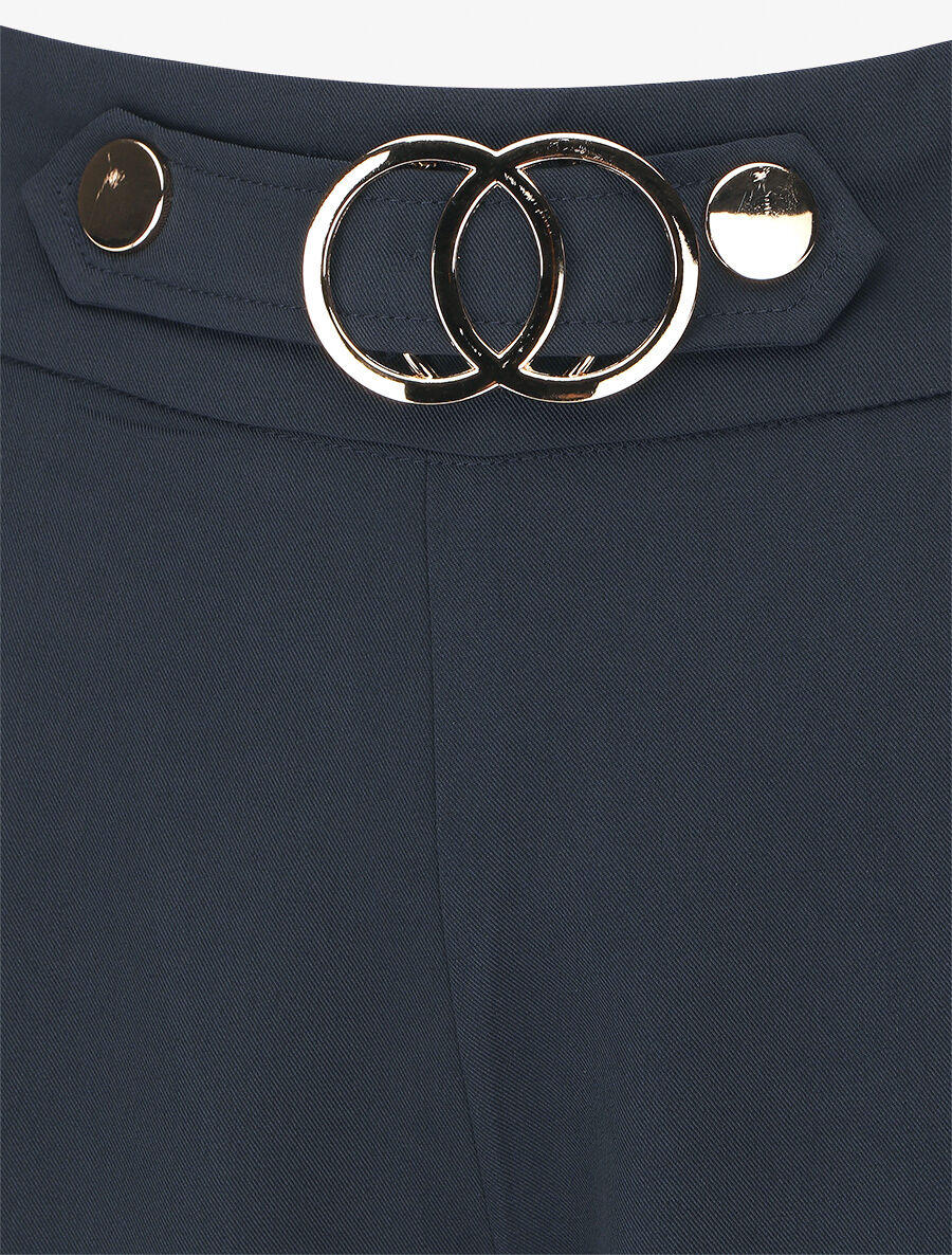 Pantalon ample taille haute à boucle - Marine - 3