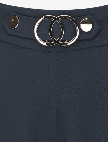 Pantalon ample taille haute à boucle - Marine - 3