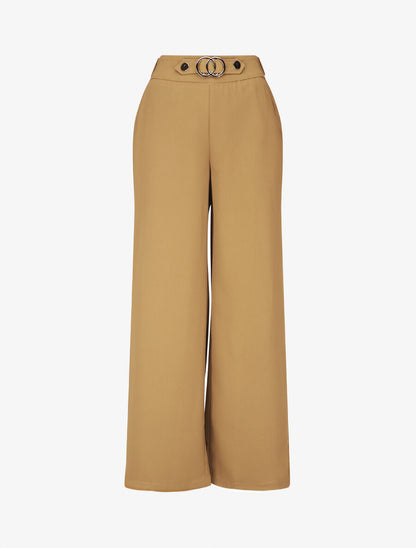 Pantalon ample taille haute à boucle - Camel - 4