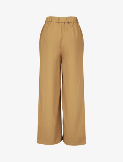 Pantalon ample taille haute à boucle - Camel - 2